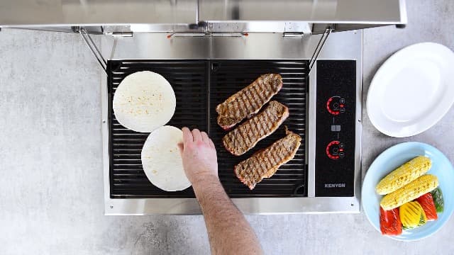 KENYON Texan Built-In Electric Grill, UL-Approved For Indoor And Outdoor Use, Stainless Steel Body, Rust-Proof Grill, Quick Heat Up, Alternative For Gas And Charcoal Grill, Dishwasher Safe Grates