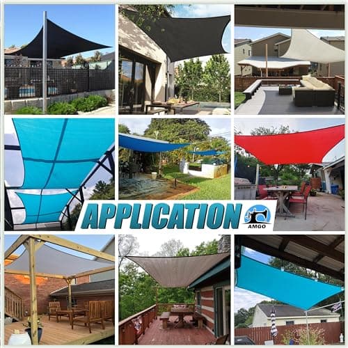 Amgo 14'x14' Beige Square Sun Shade Sail Canopy Awning, UPF50+ AGTAPS14, 95% UV Blockage, Water & Air Permeable, Commercial and Residential, 3 Years Warranty (We Make Custom Size)