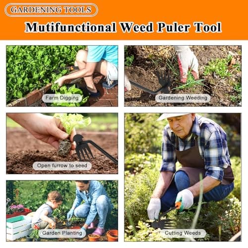 Weed Puller Tool, New Durable Garden Hand Weed Tool with Rubber Handle, Enhanced Weed Remover Tool, 4 Teeth Manganese Steel Forged Hand Weeder for Vegetable Gardening, Backyard, Farm, Planting