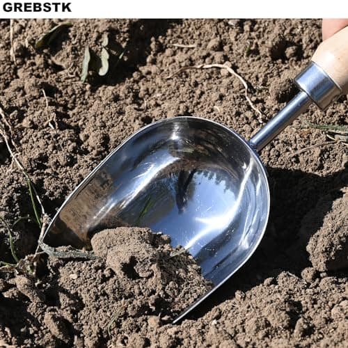 GREBSTK Garden Hand Large Capacity Fertilizer Scoop Soil Shovel Stainless Steel Gardening Trowel for Transplanting, Digging, Planting, Cultivation
