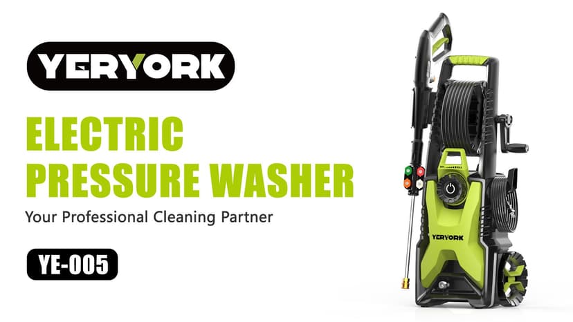 Pressure Washer, Adjustable 5000 Max PSI 2.5 Max GPM, Power Washer with 33 FT Hose Reel, Steel Wand, 500ml Foam Cannon, 4-Nozzle Set, Electric Pressure Washer for Cars, Fences, Patios