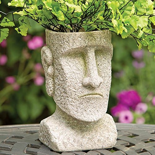 Bits and Pieces - Easter Island Head Statue Planter - Large Garden Decorations - Polyresin Sculpture - Indoor/Outdoor Moai Statue Planter - Moai Head Urn for Plants - 8.75" Tall