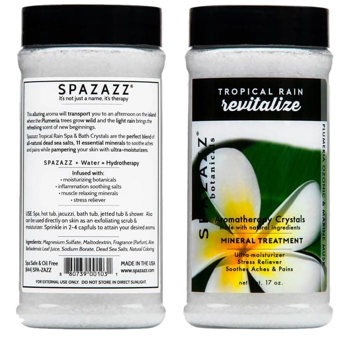 Spazazz Hot Tub Aromatherapy Bath Salt Crystals 3-Pack Bundle - Eucalyptus Mint Stimulate - Tropical Rain Revitalize - Honey Mango Arouse - Botanicals Collection Scents for Relaxing in Spas (17 oz)