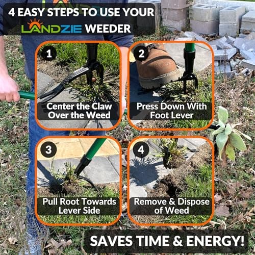 Landzie Weeder Weed Puller Tool, 44 Inch Steel Stand Up Weed Puller with Long Handle, Manual Weeders Weed Remover Tool Stand Up Heavy Duty Weed Picker and Weed Digger Garden Lawn Weed Tool