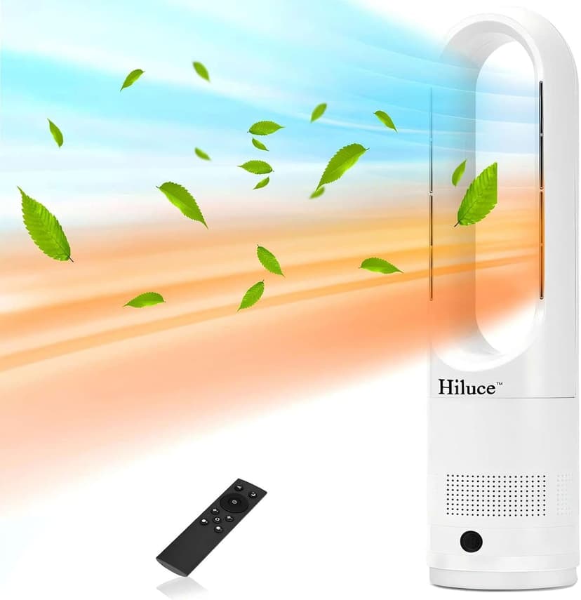 Oscillating All Season Bladeless Fan, 1400W Space Heater & 40W Cooler Fan Combo with Remote,Installation Free Quiet Fan,Tip-Over Switch80°Oscillating, 8 Speeds, 9H Timer,22 inch