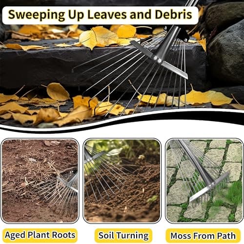 Garden Rake for Leaves,Heavy Duty Metal Adjustable Leaf Rake for Lawns,Long Handle 33"-69" with Expandable Head 8"-15",Garden Tools for Yard Lawn Shrub Garden Beds