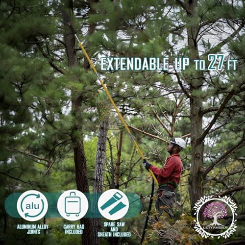 Pole Saws for Tree Trimming, 7.3-27 ft Extendable Tree Trimmers Long Handle Pruner, Sharp Steel Blade and Scissors High Branches Trimming, Tree Pruner, Tree Saw