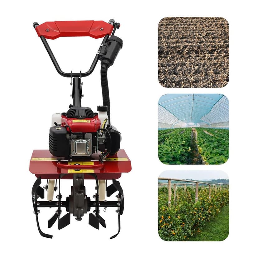 4-Stroke 63CC Gas Powered Tiller Cultivator Garden Yard Rototiller Tilling Tool Gas Tiller- Ideal for Garden, Lawn, Soil Cultivation, Weed & Digging