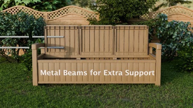 EconoHome 3 Seat Outdoor Storage Bench - 90 Gallon Capacity - Weatherproof Resin Bench for Patio, Porch, Garden, Yard, Pool Area - Furniture for Pool Accessories, Gardening Tools, Toys