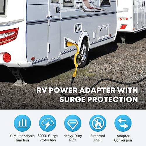 Kohree 30 Amp to 110V RV Adapter with Surge Protection, 8000 Joules 15 Amp to 30 Amp RV Power Adapter 21'' with Twist Lock, Circuit Analyzer w/LED Indicators, for Camper Travel Trailer