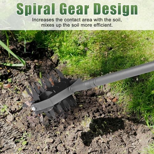 Rotary Cultivator Tool,Adjustable Garden Cultivator,Long Handle Garden Hand Tiller Cultivator,Garden Cultivator for Soil or Reseeding Grass,All Metal Rotary Tiller for Aerate, Weed, in Garden Lawn