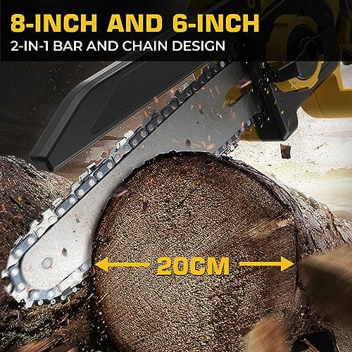 Mini Chainsaw for Dewalt 20V MAX Battery, Auto-Oiler, 8-Inch and 6-Inch 2-IN-1 Brushless Cordless Pruning Chainsaw, Battery Powered Mini Chainsaw for Wood Cutting (Tools only)