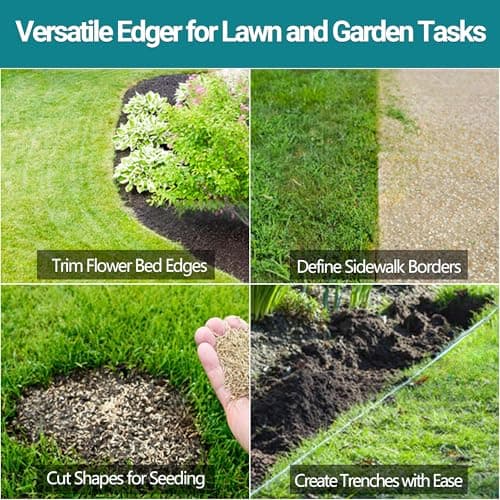 Edger Lawn Tool 41in Border Edger with Spring Steel Blade Long Rubber Handle Wide Footplate Rustproof Manganese Steel Half Moon Edger for Garden Maintenance