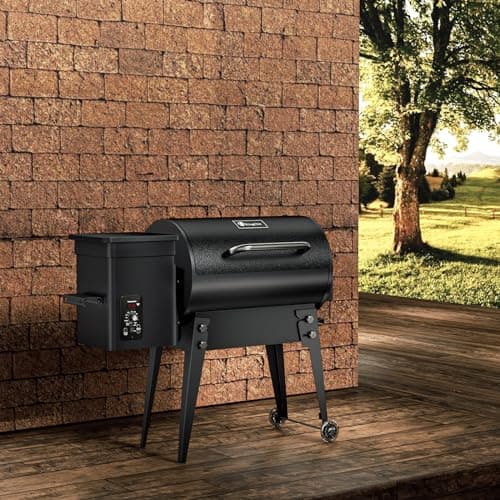 KingChii Portable Electric Wood Pellet Grill & Smoker with Foldable Legs, 456 SQ.IN Grill Capacity, with PID Temperature Control (180-425°F) for Backyard Camping Bake and Roast, Black with Cover