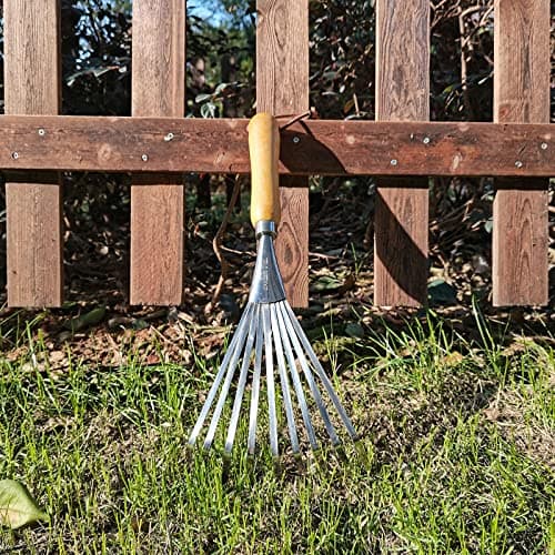 Hand Rakes, Garden Stainless Steel Hand Rake Soil Tiller with Ergonomic Handle, Small Leaf Rakes Great for Gardening, Garden Sweep Yard Flower Beds Tool