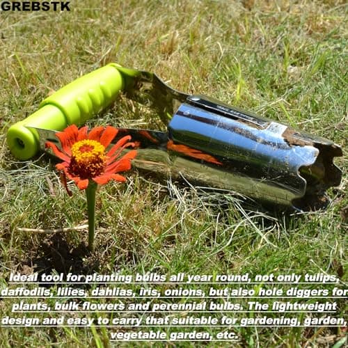 GREBSTK Sturdy Stainless Steel Gardening Bulb Transplanter Tool with Depth Mark and Soil Release Handle for Planting Bulbs