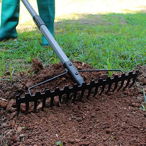 Walensee 5.4FT Bow Rake Heavy Duty Garden Rake with Stainless Steel Handle, 17 Steel Tines Garden Tool for Loosening Soil Gathering Leaf Leveling Lawn Farming Land Management Yarn Thatch Rakes