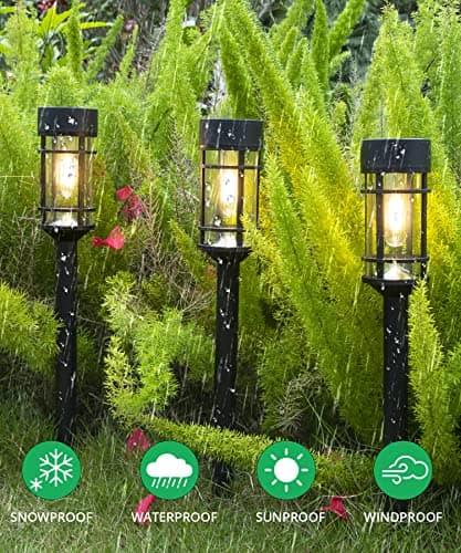 8 Pack Solar Pathway Lights Outdoor, Waterproof Solar Lights Outdoor with Metal & Glass Design - Auto On/Off, Long-Lasting, Landscape Lighting for Garden, Yard, Lawn, Driveway, Walkway