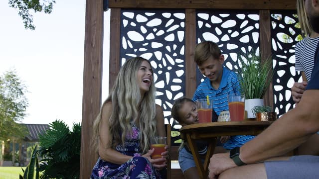 Backyard Discovery Verona 12' x 8' Cedar Wood Cabana Corner Pergola with Bamboo Privacy Panels for Outdoor Patio, Deck, Garden, Poolside, Entertaining