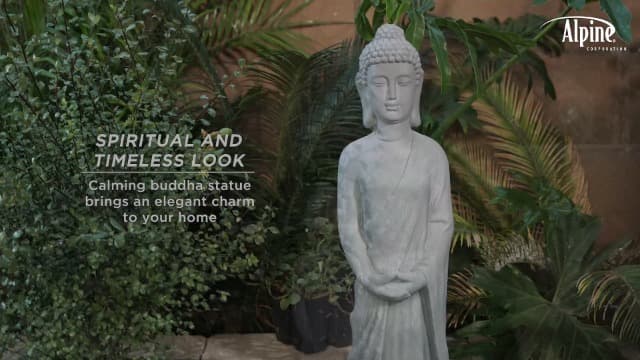 Alpine Corporation 32" Tall Cement Standing Buddha Outdoor Garden Statue, Gray