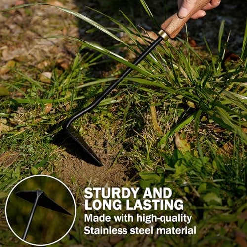 Gardening Tools Triangle Hoe Stainless Steel. Garden Hoes with Ergonomic Walnut Handle for Backyard Weeding, Loosening, Farm. Gardening Gifts for Women/Men