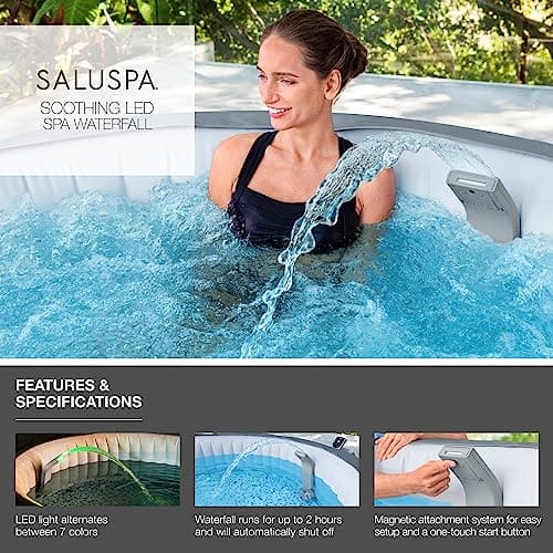 Bestway SaluSpa Waterfall Feature with LED Lights | Built-in Lights with 7 Color Modes | Compatible with Most Bestway Inflatable and Portable SaluSpa Hot Tub Spas