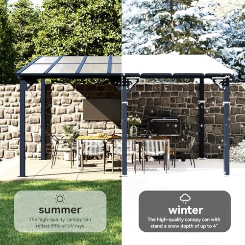 Aoxun Gazebo for Patio 10' x 14', Premium Gazebo Pergola with Sloped Roof, Large Wall-Mounted Heavy Duty Awnings, for Backyard, Patio, Deck and More