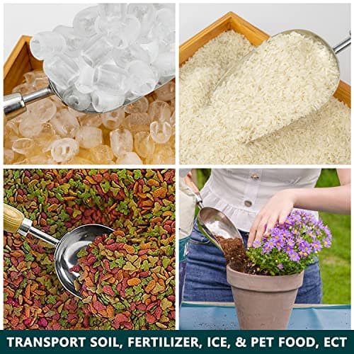Garden Loose Soil Scoop, Stainless Steel Hand Shovel Spade with Wood Handle Multi Function Gardening Trowel Spoons for Transplanting, Digging, Planting, Cultivation
