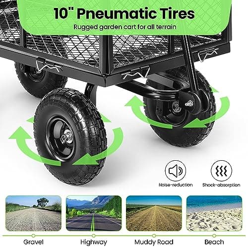 Homdox Steel Garden Cart 680 lbs Capacity Heavy Duty Garden Wagons,with Removable Steel Mesh Sides to Convert into Flatbed,Utility Metal Wagon w/ 180°Rotating Handle (Black, 680lbs)