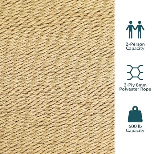 Sunnydaze Soft-Spun Polyester Rope Double Hammock for Outside - 600-Pound Weight Capacity Extra Large Hammock - Tan