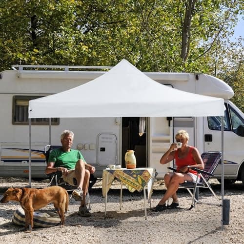 DUMOS Canopy Tents 10x10 Heavy Duty with Sand Bags, Pop Up Canopy for Vendor Market,Parties,Backyard with Carrying Bag, Waterproof Portable Tent Pop Up Shade 10FT WH