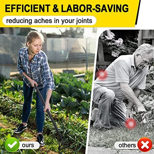 Garden Hoe, Heavy Duty Hula Hoe Garden Tool for Weeding, 62 Inch Cultivator Stirrup Hoe with Adjustable Long Handle, Action Scuffle Loop Hoe with Rake 2-in-1 Gardening Tool for Loosening Pulling Weed