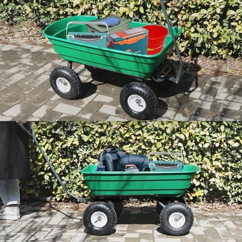AAIN 600 Lbs Poly Garden Dump Cart,Camping Beach Wagon with 180° Rotating Handle and 10"Pneumatic Tires,Practical Heavy Duty Yard carts and Wagons,Quick Release Utility Wheel Barrow Trolley,Green A078