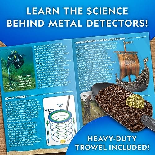 National Geographic Starter Metal Detector Kit for Kids - Kids Metal Detector with 7.4" Waterproof Coil & Trowel, Lightweight Gold Detector, Beach Detecting, Gift for Boys & Girls
