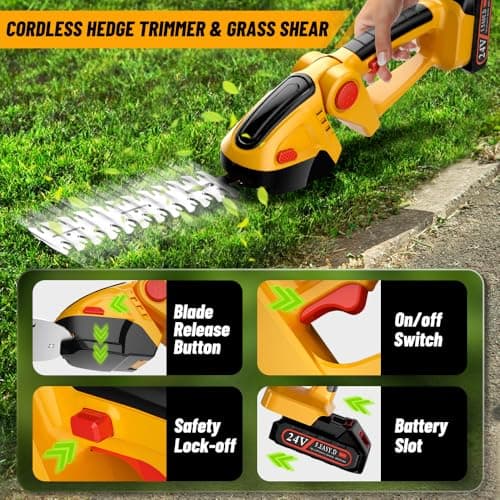 Hedge Trimmer Cordless with 21V Battery - 2 in 1 Electric Shrubbery Trimmer, Handheld Grass Shear Cutter Lightweight-Mini-Grass-Trimmer Bush Trimmer for Garden Yard Lawn Pruning