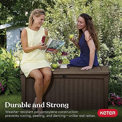 Keter Outdoor Storage Deck Box, 110 Gallon Waterproof Patio Bin, Borneo, Brown