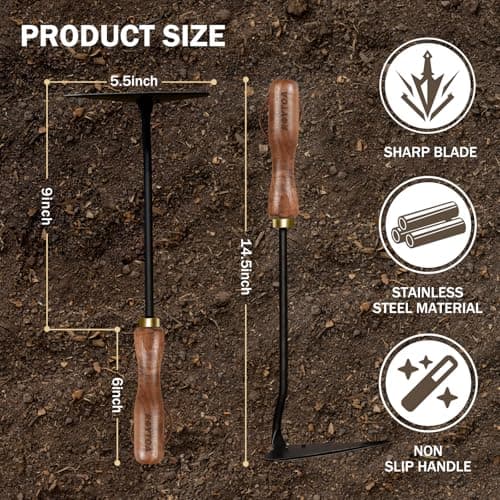Gardening Tools Triangle Hoe Stainless Steel. Garden Hoes with Ergonomic Walnut Handle for Backyard Weeding, Loosening, Farm. Gardening Gifts for Women/Men
