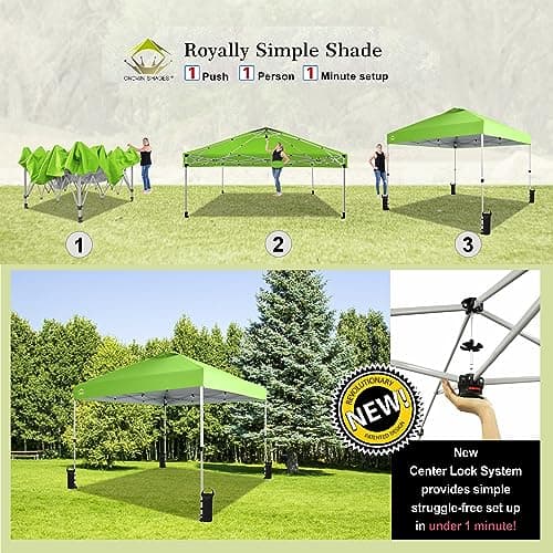 CROWN SHADES 10x10 Pop Up Canopy - Beach Tent with One Push Setup - Easy Outdoor Sun Shade for Events, Parties, Camping - Gazebo with STO-N-Go Cover Bag, Silver Coated Top, Green