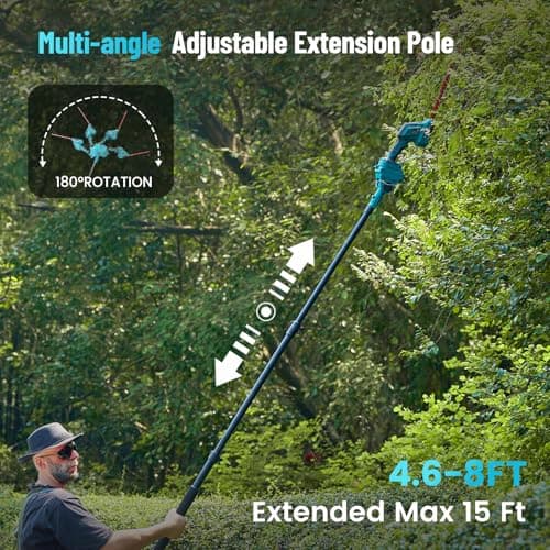 Seesii 6-in-1 Cordless Pole Saw and Pole Hedge Trimmer Grass Shears Combo Kit, Electric Mini Chainsaw with 2*4.0 Ah Batteries, Extension Tree Prunner, Bush Trimmer Limb Branch Cutter, 16ft Long Reach