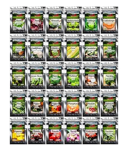 Beginner Survival Seed Vault: 20,000+ Heirloom & Non-GMO Seeds (30 Easy to Grow Varieties) by B&KM Farms
