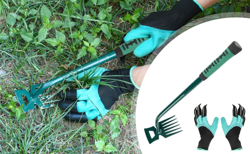Weeding Artifact Uprooting Weeding Tool Claw Gloves Kit, 6 Teeth Dual Purpose Weed Puller, for Yard Farm Gardening Cultivating Loosening Weeding Mulching Planting Steel Hand Weeder