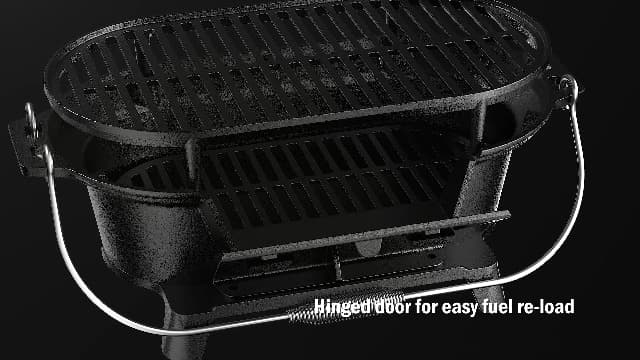 Everdure Oval Cast Iron Grill & Cover – Outdoor, Portable Charcoal Grill and Tabletop Cast Iron Skillet - 100% Cast Iron, Enameled, Durable, Small Charcoal Grill, Camping Stove, Hibachi Grill