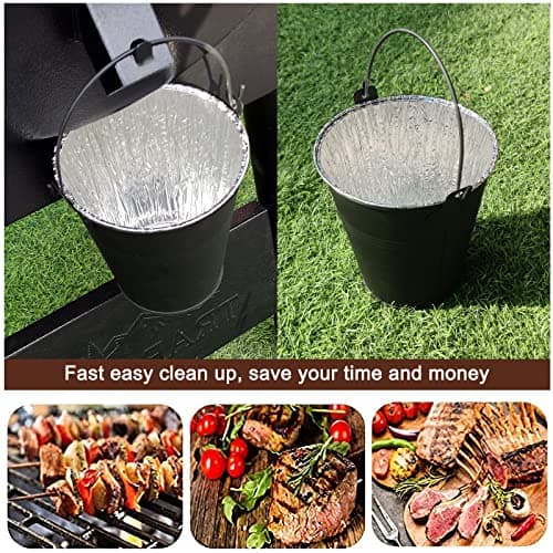 Drip Bucket and 15-Pack Disposable Foil Liners for Oklahoma Joe's, Traeger, Pit-Boss, Z Grill, Camp Chef, Grill Grease Liner Fits Most Offset Smoker, Rec Tec Pellet Grill Bucket, Black