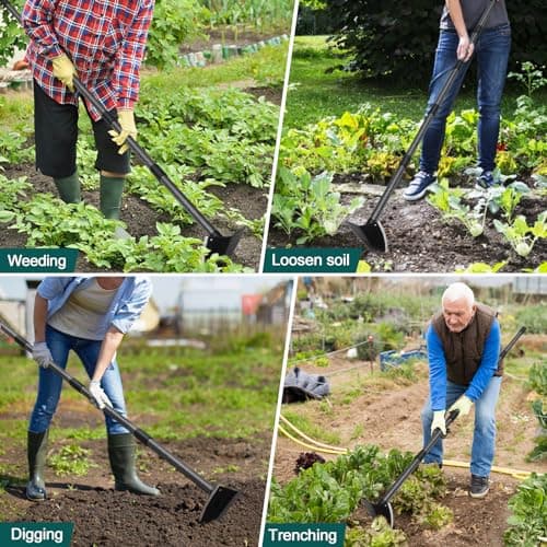 Hoe Garden Tool, Triangle Hoe Gardening Weeding Tool, 60" Long Handle Heavy Duty Manual Weeder Gardening Hand Tools for Weeding, Digging, Loosening Soil