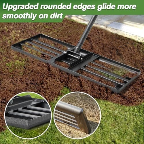 Lawn Leveling Rake, 30 Inch Heavy Duty Lawn Leveler with Adjustable Handle, Yard Soil Grass Dirt Leveling Rake Ground Level Tool (5FT)