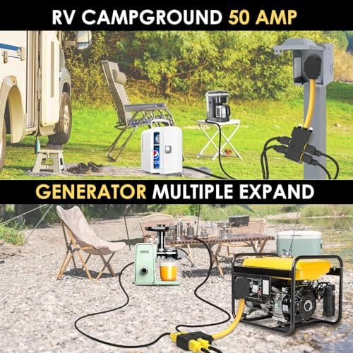 [240V to 120V] 50 Amp to 20 Amp 110 Adapter With Circuit Breaker RV Generator Cord Distribution NEMA 14-50 to 4X 5-15R/5-20R T-Blade Multiple Use ETL Listed 1.5 FT Household Outlet