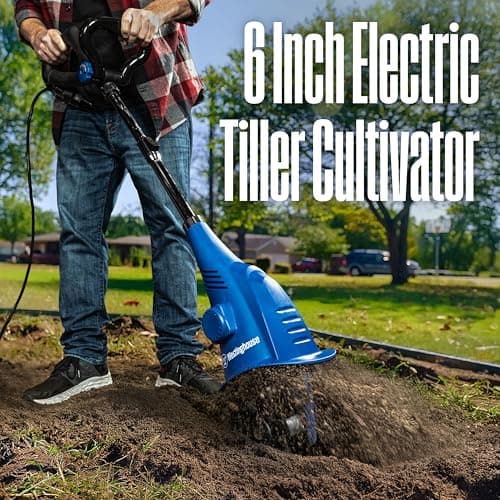 Westinghouse 6-Inch, 2.5 Amp Corded Electric Mini Tiller Cultivator for Gardening, Lightweight, 4 Steel Blades