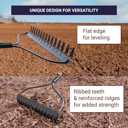 BULLY TOOLS 92309 12-Gauge 16-Inch Bow Rake with Fiberglass Handle and 16 Steel Tines, 58-Inch