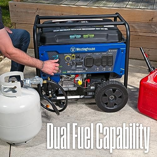 Westinghouse Outdoor Power Equipment 12500 Peak Watt Dual Fuel Home Backup Portable Generator, Remote Electric Start, Transfer Switch Ready, Gas and Propane Powered, CO Sensor