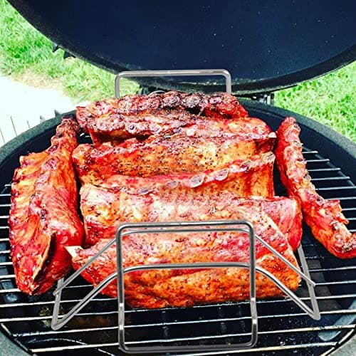 Burly grill Turkey Rack Turkey Roast Rack for Big Green Egg, BBQ Rib Rack for Smoking Turkey Smoker Roasting Rack Roaster Pan Stainless Steel for Large Big Green Egg for Kamado Joe Pit Boss